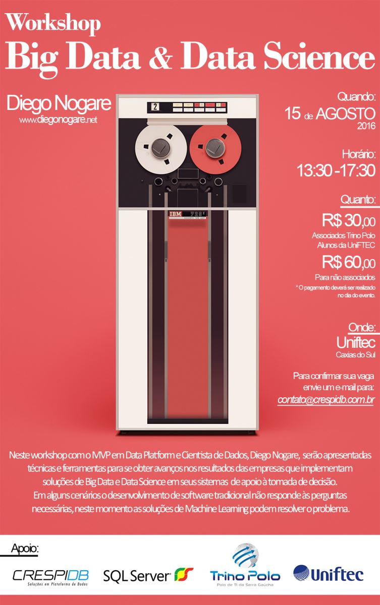 SQLServerRS's tweet image. É hoje pessoal! Workshop com @DiegoNogare sobre #bigData e #DataScience, ainda da tempo.