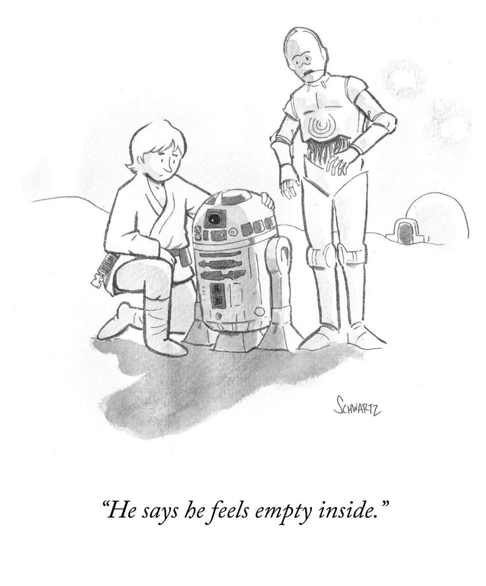 NewYorker's tweet photo. Benjamin Schwartz's tribute to the late Kenny Baker. Follow our cartoon Instagram for more: https://t.co/Eb5KNJfdF7 https://t.co/4RYjnjg120