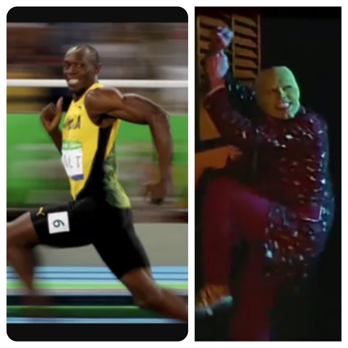 Usain #Bolt smile and run at #100mFinal reminds me of the #Mask <a href="/JimCarrey/">ALGUIEN</a> #Rio2106 LOL &amp; #respect