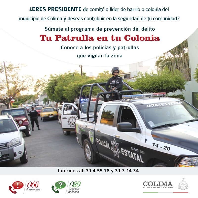 SSPC_COLIMA's tweet photo. Súmate al programa de prevención del delito "Tu patrulla en tu colonia". #SegCol https://t.co/ioQuLo2rkc