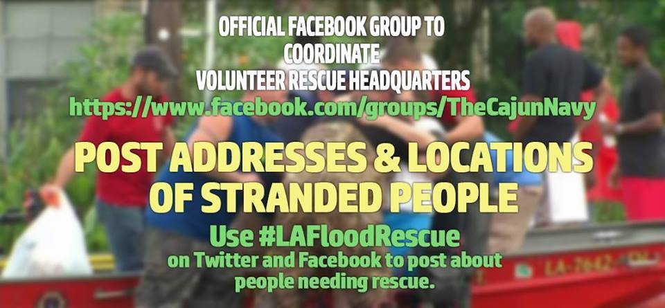 WDFTrey's tweet photo. SHARE this everywhere! Use #LAFloodRescue for rescue. Join CAJUN NAVY on FB. #LanternsBuzz https://t.co/bEiDMZUlf1