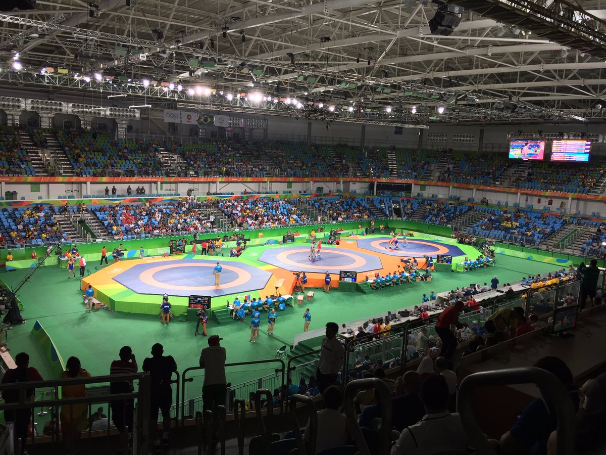 ericawiebe's tweet photo. The #rio2016 wrestling venue. I have the honour of representing Canada on these Aug 18. 10am Rio Time. π―ππ»π₯ https://t.co/c7ZgFFNEq4