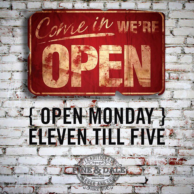 pineanddale's tweet photo. Open today to help you with your Monday blues. #BarberShop #barberlife #barber #burlont #pineanddale #mensgrooming https://t.co/JdCUhFRodO