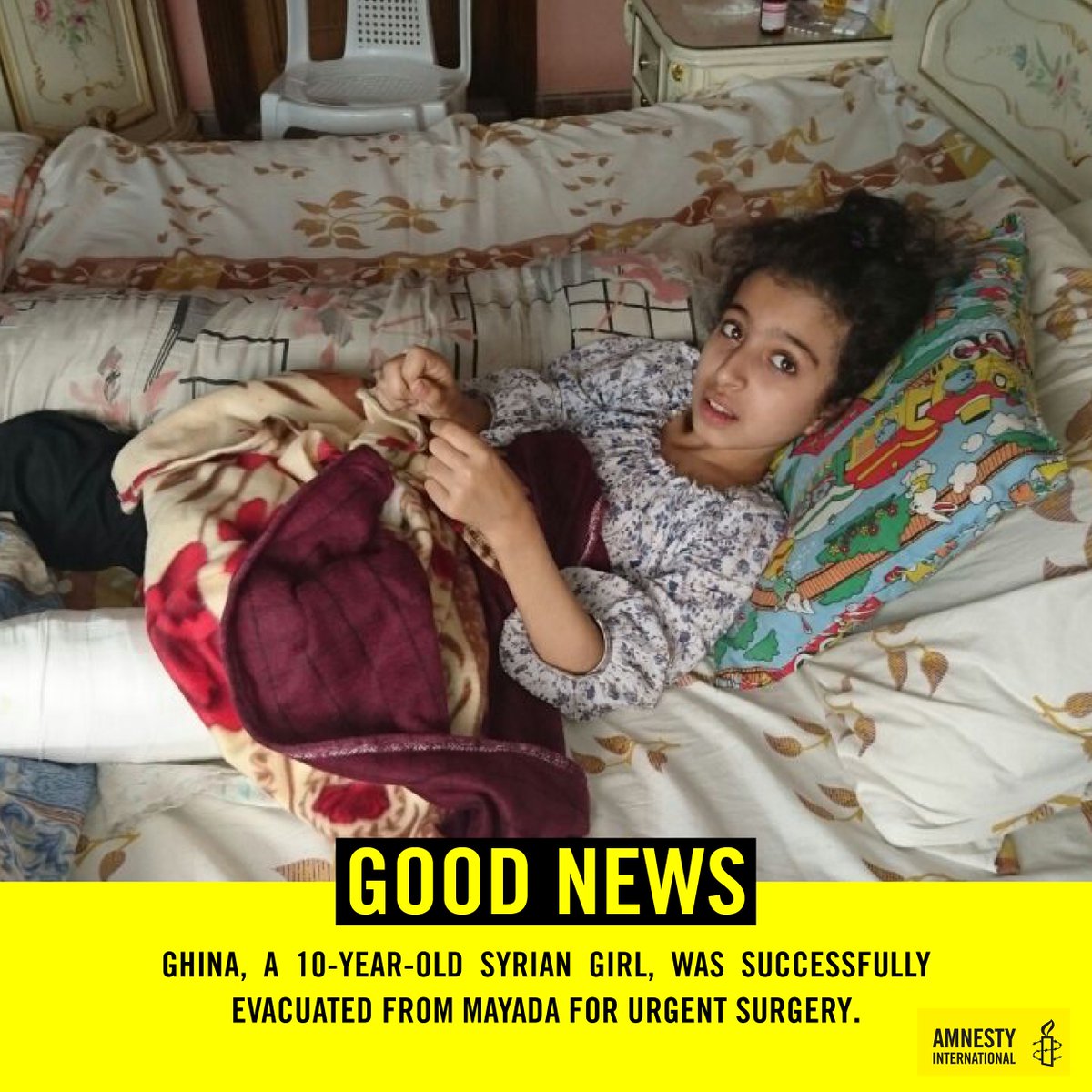 Ghina was seriously wounded by sniper fire in #Syria. She was evacuated &amp; is headed for surgery. RT to wish her luck