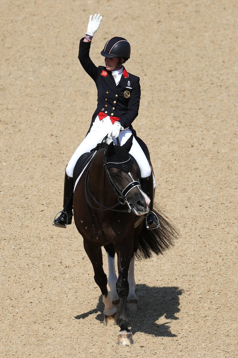 Olympics's tweet photo. Congratulations, Charlotte Dujardin (#GBR) on winning #gold in #EquestrianDressage Individual Grand Prix Freestyle! https://t.co/C017JoGPQ6