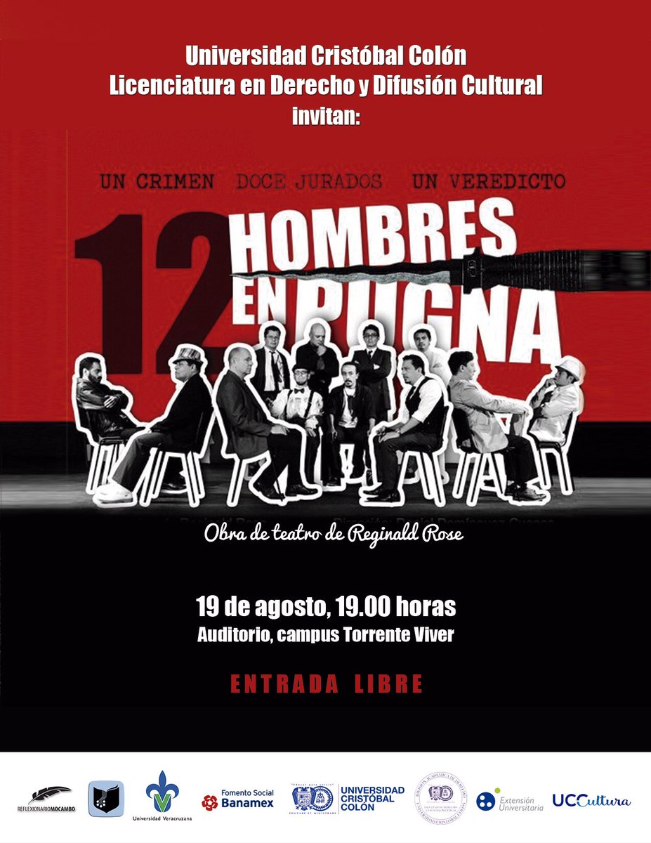 12 HOMBRES EN PUGNA, obra de teatro, próximo 19 de Agosto, a las 19:00 horas, totalmente en vivo, entrada Libre