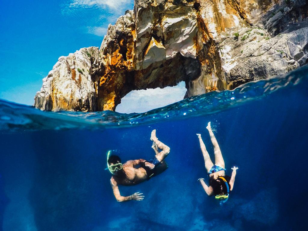 GoPro's tweet photo. Photo of the Day! Borja Galván actually enjoying the #MondayBlues while snorkeling in Cala Goloritze, #Italy! #GoPro https://t.co/aFbpEnzmAm