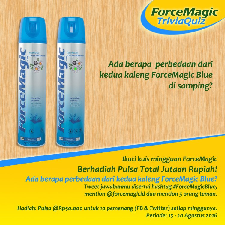 Yuk ikutan kuis mingguan #ForceMagicBlue kali ini dan raih hadiah pulsa TOTAL JUTAAN rupiah.