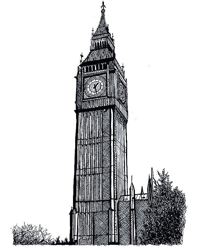 Биг бен картинка раскраска