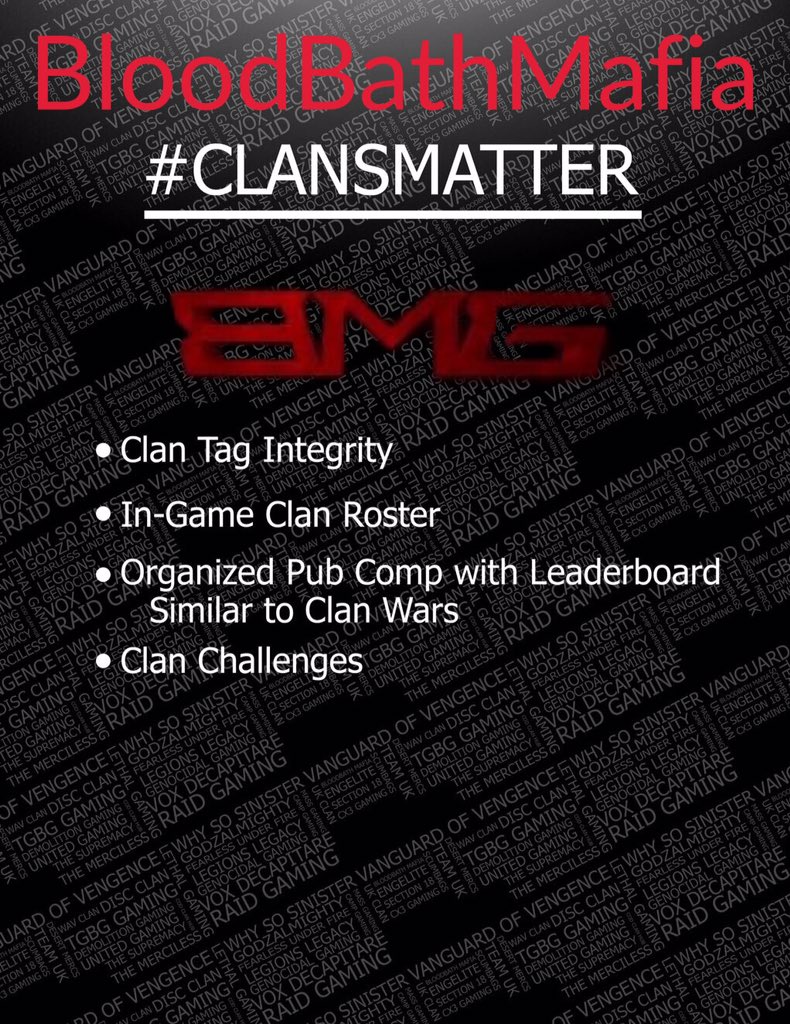 Raise your voice with us to let <a href="/InfinityWard/">Infinity Ward</a> <a href="/Activision/">Activision</a> know we want inclusion in #IW! 
#ClansMatter #BMGNation