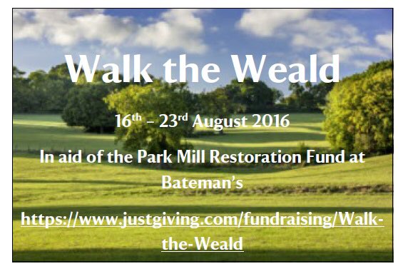 BatemansNT's tweet photo. Less then 24hrs to go until our walkers start their adventure! #WalkTheWeald Have you donated for our watermill? https://t.co/o1W2yoH9Qh