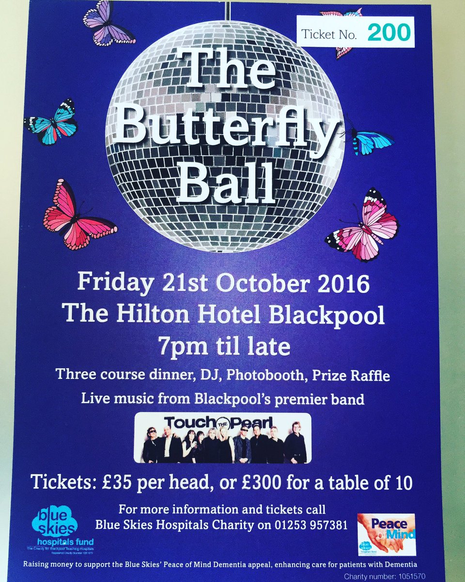 Tickets onsale <a href="/BlueSkiesFund/">Blue Skies Hospitals Fund</a> office in #blackpool hospital or <a href="/Notarianniices/">Notarianni Ice Cream</a> Waterloo Rd #ButterflyBall #dementia💙