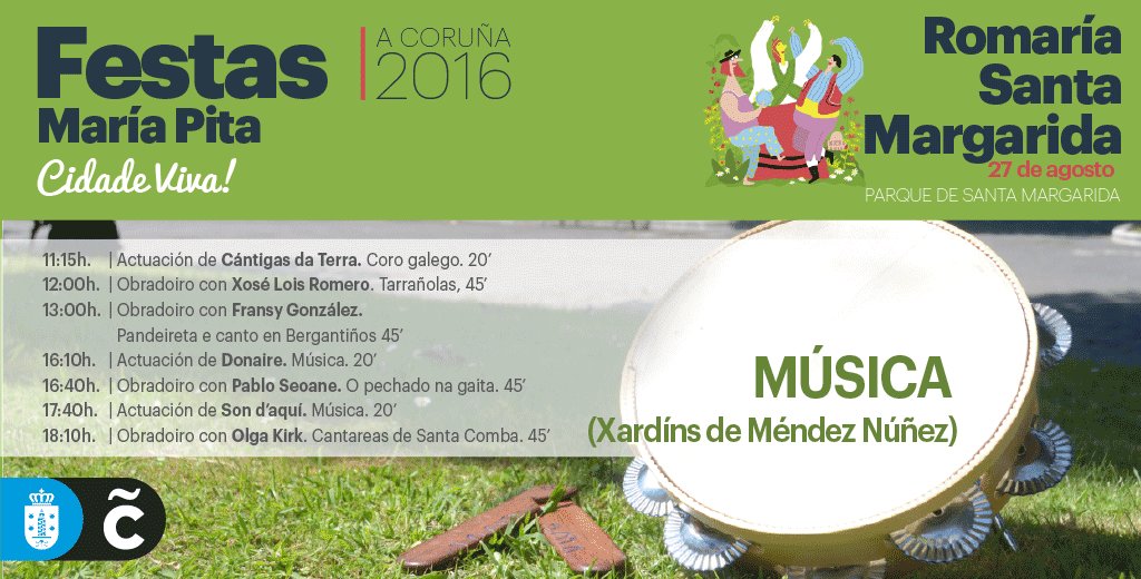 O 27, a #PrazaDaMúsica estará xunto ao almanaque froral de Méndez Núñez. Grandes obradoiros e actuacións, ollade!
