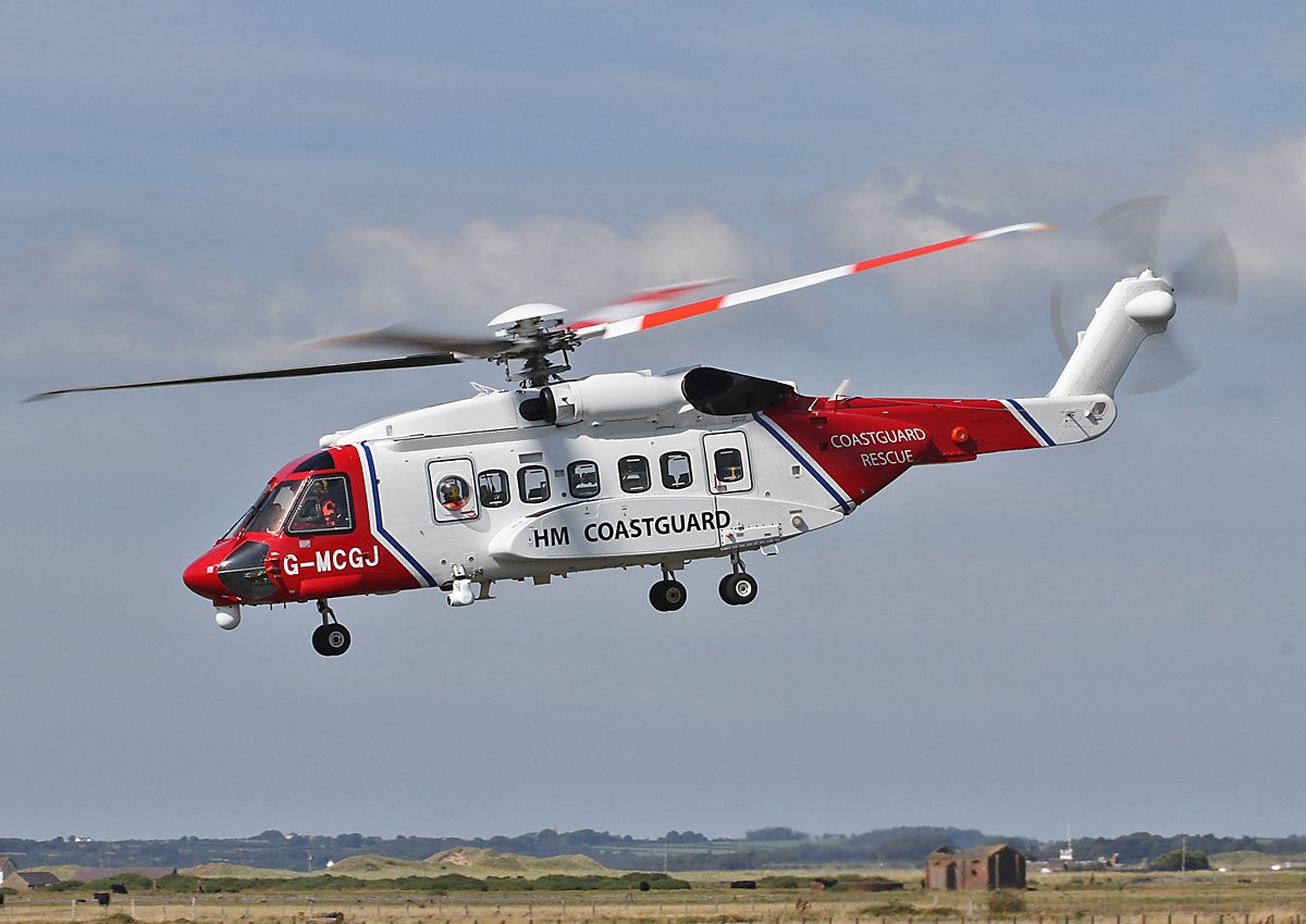 HM Coastguard Sikorsky S92  <a href="/CaernarfonEGCK/">Caernarfon Airport</a> today in great light