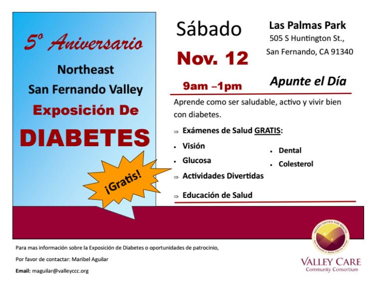 valleycccorg's tweet photo. Reserve el dia! Expo de diabetes en el Valle de San Fernando se llevara acabo Nov. 12. Examenes de salud gratis! https://t.co/IM54dNcHJn