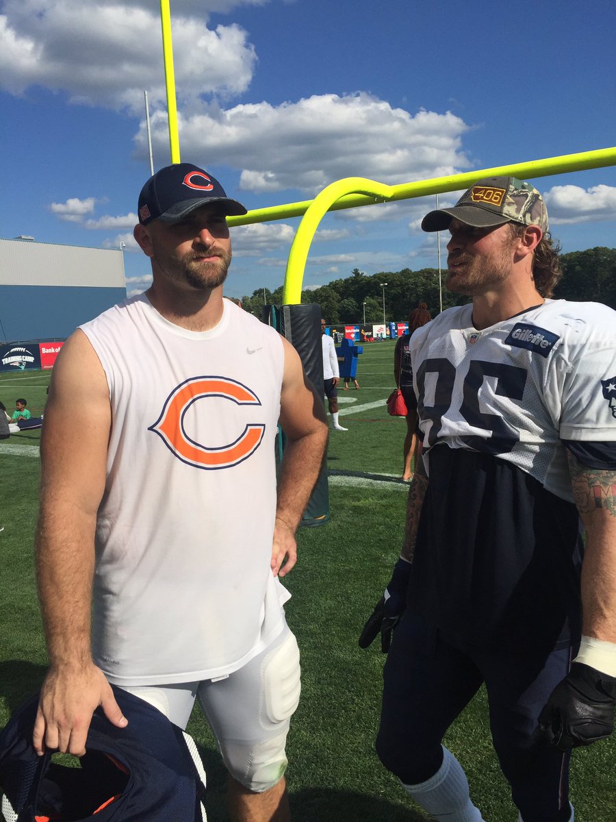 Brothers from the same mother. Kyle Long and Chris Long after #Bears/#Patriots practice at Foxborough.