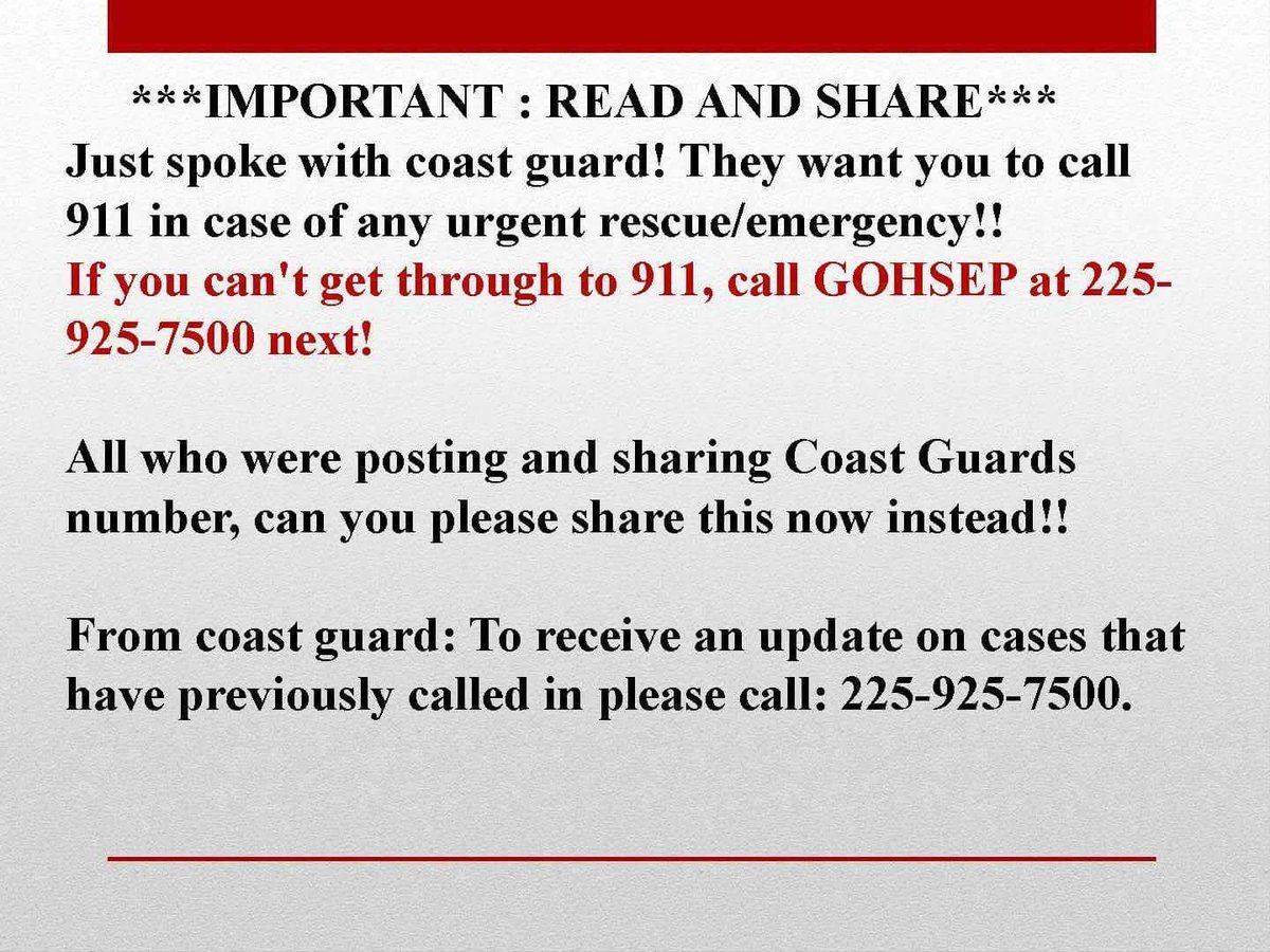 WDFTrey's tweet photo. PLEASE be aware of the Coast Guard's request! #LAFloodRescue #LAFlooding #DoveDat #LanternsBuzz https://t.co/uPFjCeNM0K