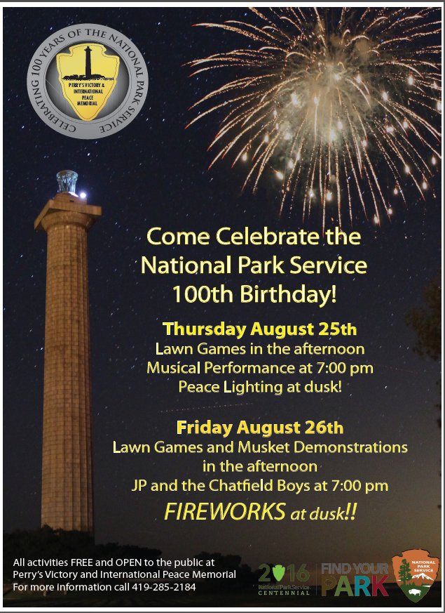 ThePerryGroup's tweet image. Happy 100th Birthday NPS! Aug. 25-26 - black powder demos, lawn games, live entertainment, and FIREWORKS!