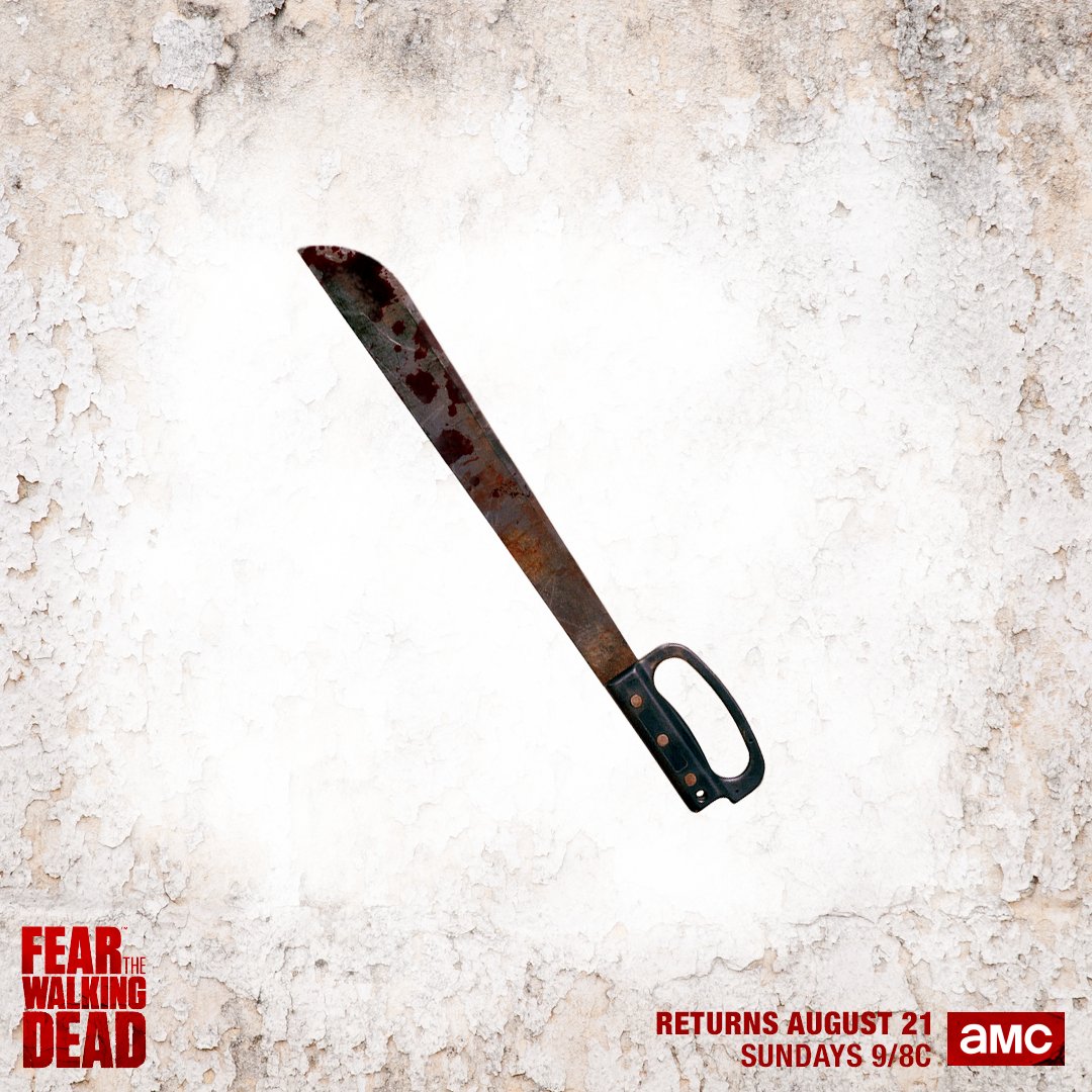 WalkingDead_AMC's tweet photo. Who will wield the machete? Find out on the @FearTWD Mid-Season Premiere this Sunday. https://t.co/QIPdjT4fRp