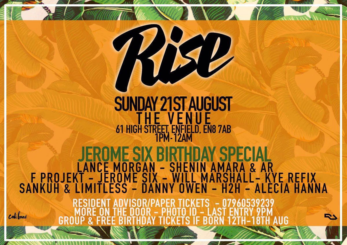 <a href="/Riddled_/">RIDDLED</a> 
Rise : Day Party : Sunday!
At Venue (Enfield) | 1pm-12am.
bit.do/Risedayparty21