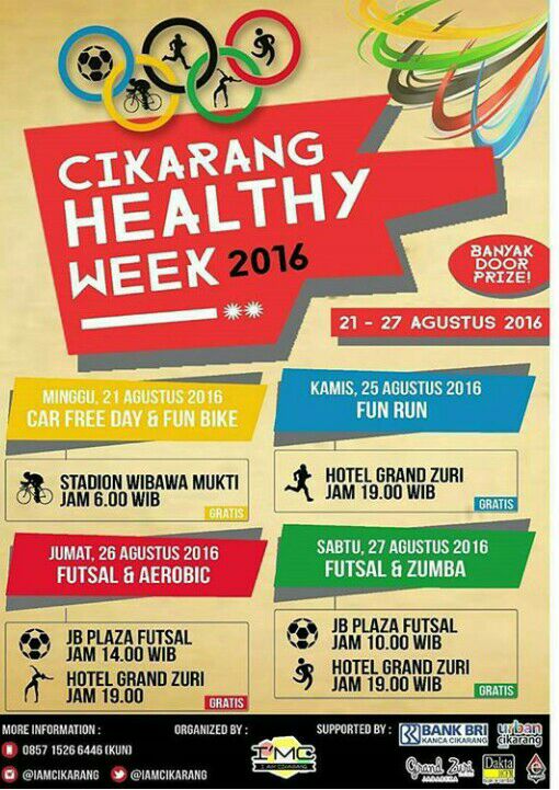 Ayo ikuti Cikarang Healthy Week 2016 21-27 Agustus 2016 gratis! Menyenangkan, sehat, berhadiah!