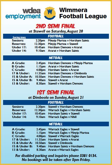 Week 2 of Finals! @AFL_WM <a href="/BrucePetering/">bruce petering</a> <a href="/WMT_Sport/">Wimmera Mallee Sport</a> <a href="/HDFNL/">Horsham District FNL</a>