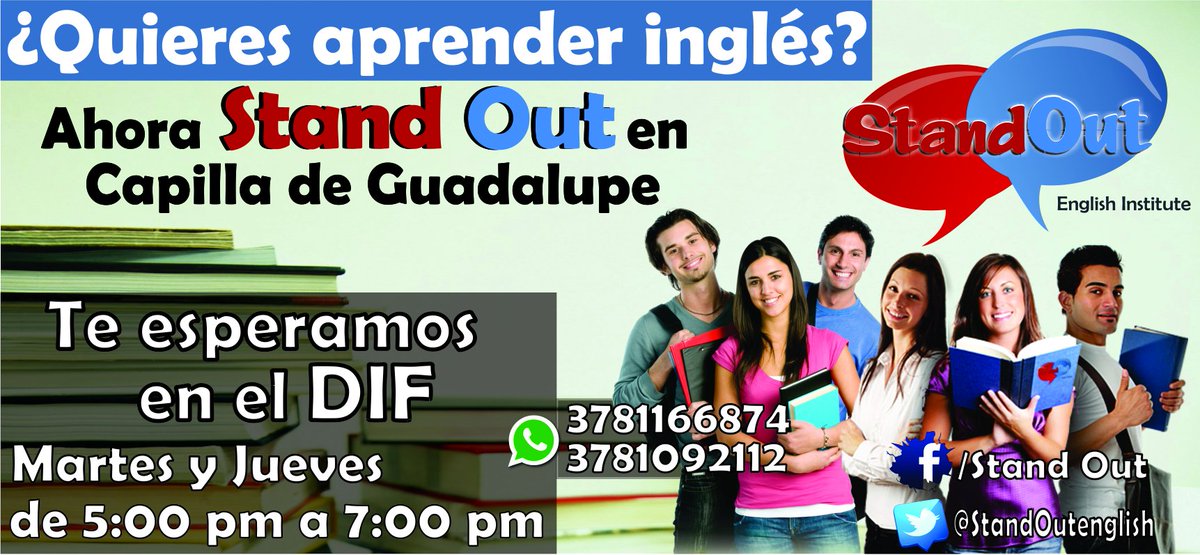 StandOutenglish's tweet image. Stand Out ahora en Capilla de Guadalupe, 
Martes y jueves 5pm en el DIF
Whatsapp 3781166874
#Learnandmoveforward