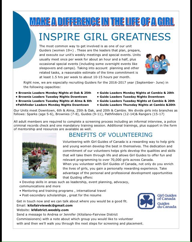 You don't have to live in the district to volunteer! Contact us to volunteer in an awesome district! <a href="/BCGirlGuides/">BC Girl Guides</a>