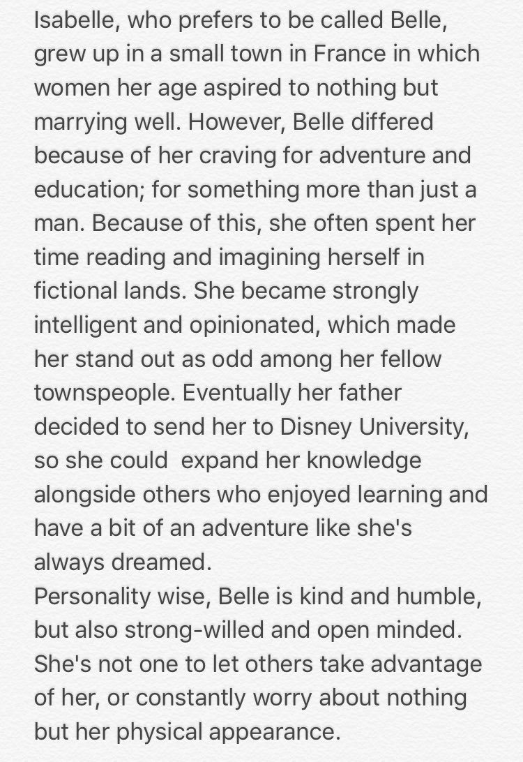 UNIDISNEYRPG's tweet image. TAKEN: ( Belle, BATB )
ISABELLE FRENCH || 19
Major: English Literature
FC: Camila Cabello.