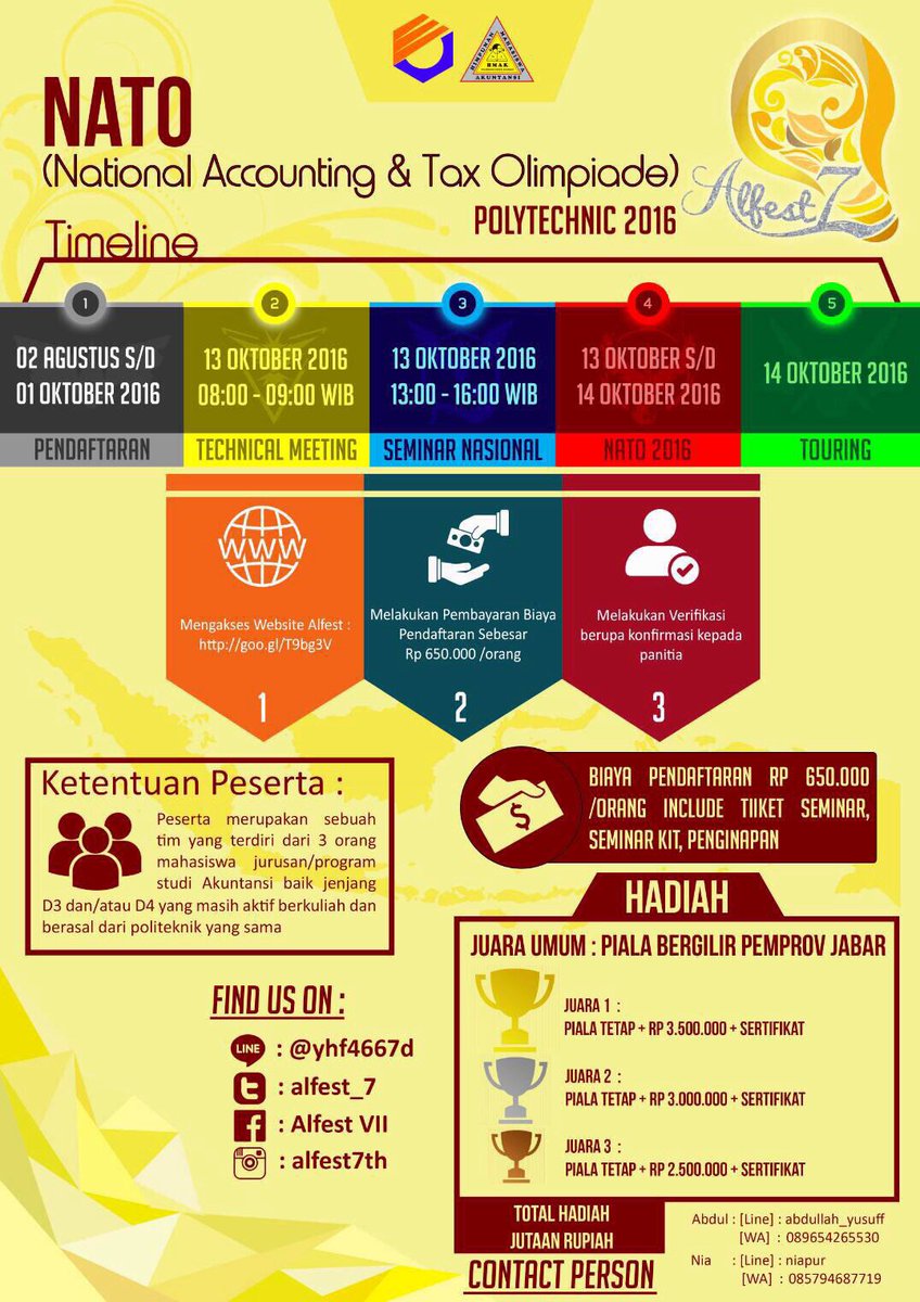 Alfest_8's tweet photo. #1 Accounting Ledger Festival 7 POLBAN Proudly Present "NATO (National Accounting &amp; Tax Olimpiad) POLYTECHNIC 2016" https://t.co/8gtf5WXJNt