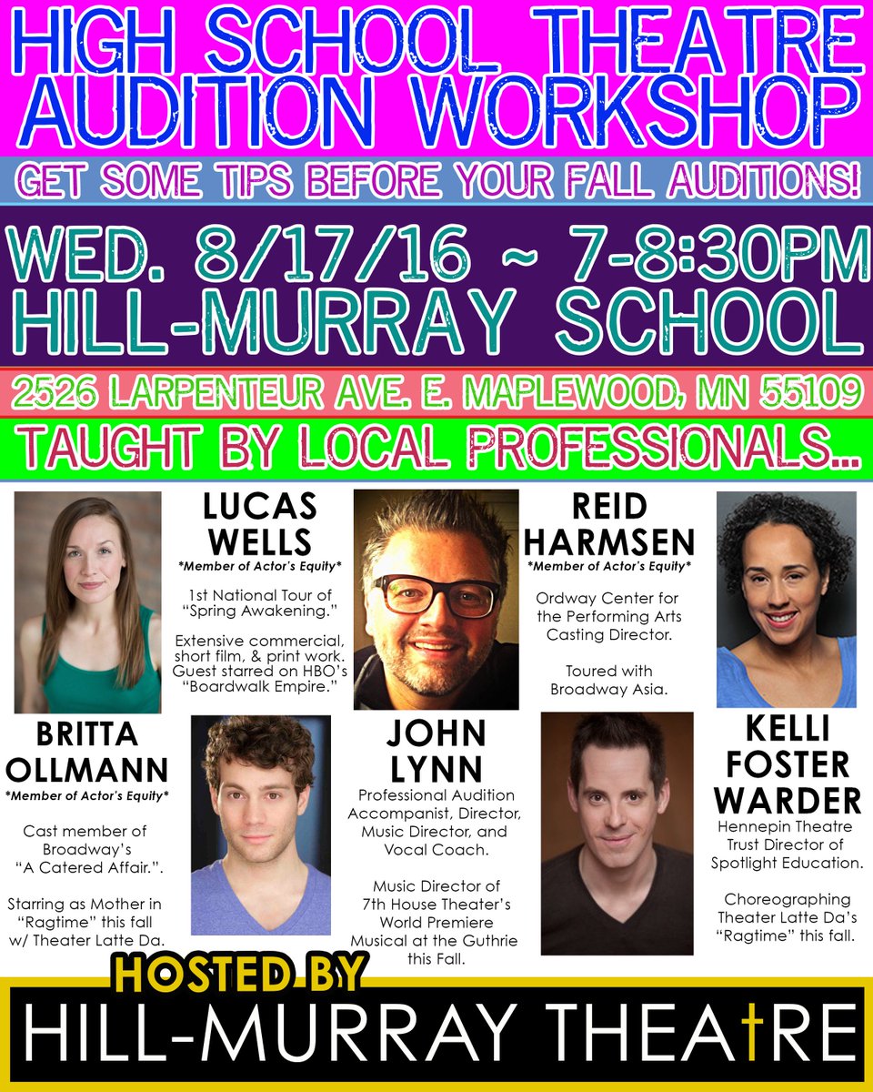 hm_theatre's tweet photo. FREE Audition Workshop Wed night @HillMurray1! All HS students R welcome 2 attend! Mock auditions &amp; Tips from pros! https://t.co/y4GvcnYAsI