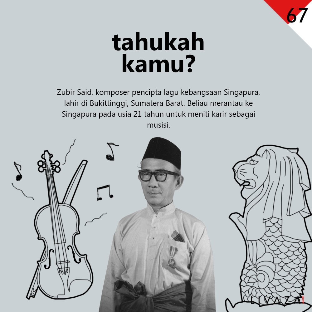 #TahukahKamu Zubir Said, pencipta lagu kebangsaan Singapura adlh kelahiran Indonesia di Bukittinggi, Sumatera Barat