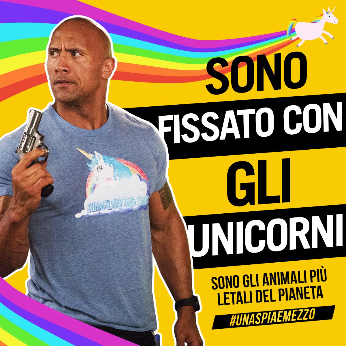 UnaSpiaeMezzo's tweet photo. Conoscevate "l'amore" di Dwayne The Rock Johnson per gli unicorni? 🦄  #UnaSpiaeMezzo https://t.co/Y9DN6nqWA7