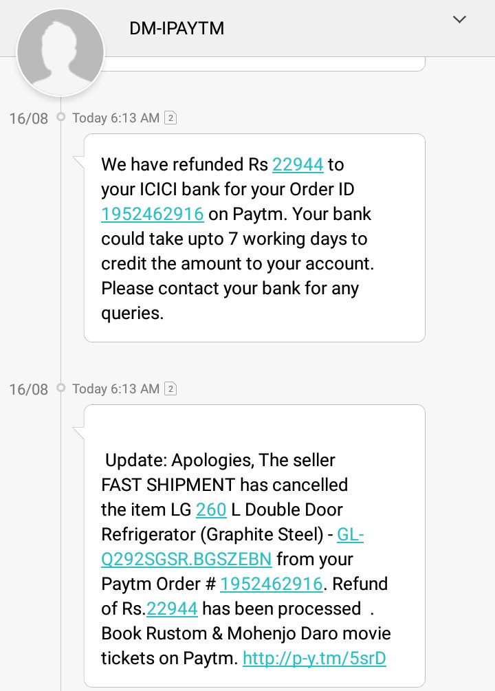 sreehari's tweet photo. @Paytm  LG Refrigerator Ordered:9-Aug-16 Paid with Netbanking, Status:Ready to be shipped. After 7 days: SURPRISED! https://t.co/a9oxJdt9hA