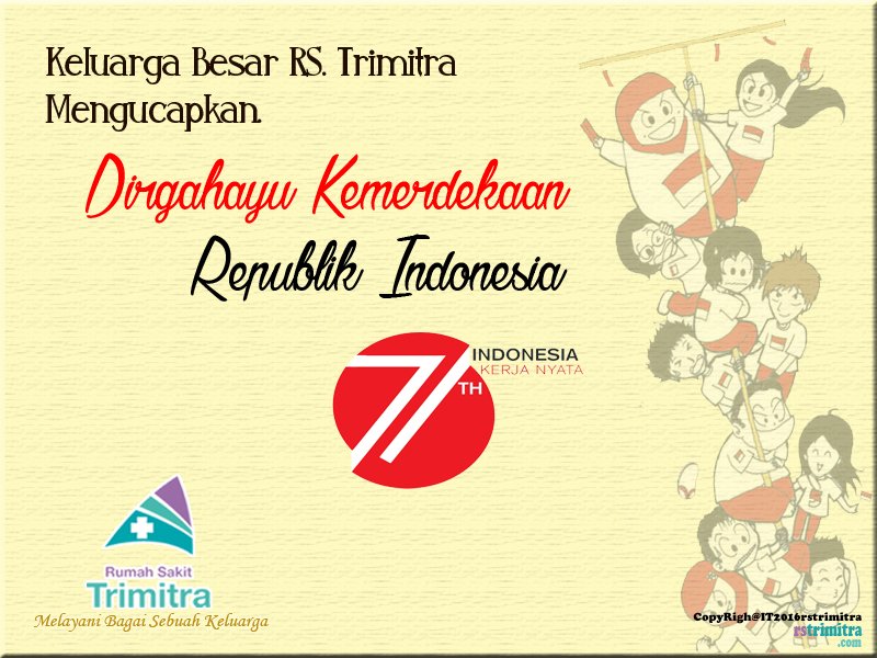RsTrimitra's tweet photo. Dirgahayu Kemerdekaan Republik Indonesia Ke - 71 https://t.co/mmjiFCB106