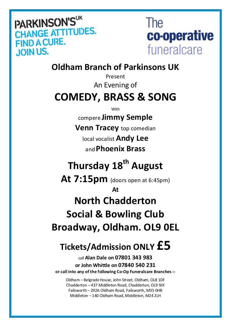 Please support the Oldham Branch this Thursday - raising funds to help find a cure.
    See you there!