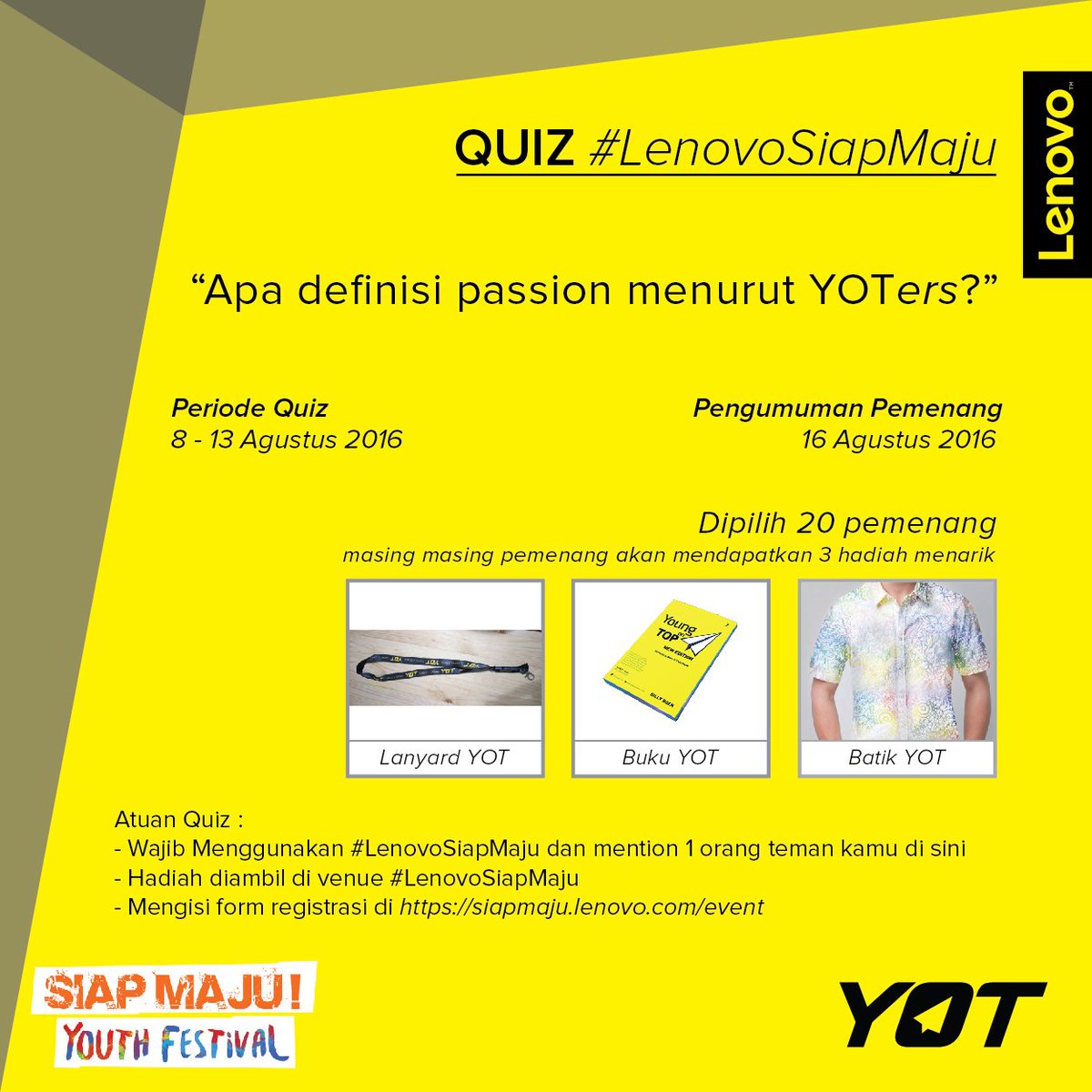 YoungOnTop's tweet image. Menurut km,apasih defini passion itu YOTers? #LenovoSiapMaju &amp;amp; daftar di siapmaju.lenovo.com/event/ bakal ada hadiahnya