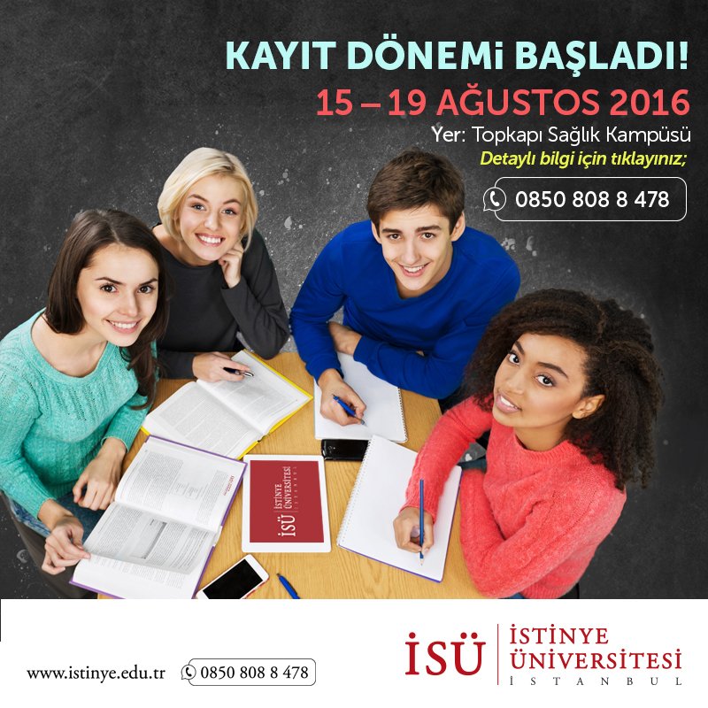 Kayıt Dönemi Başladı 
15 - 19 Ağustos tarihlerinde İSÜ Topkapı Sağlık Kampüsü'ndeyiz.
Bilgi; goo.gl/QlPKka
