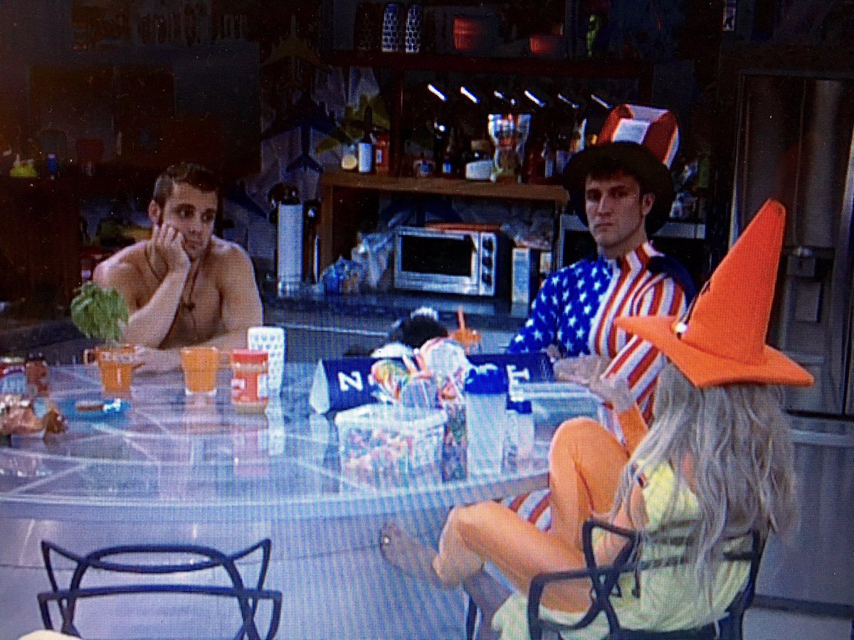 BamaCassie's tweet photo. @CBSBigBrotherUs #BB18 TS: 8/15 11:53:41 PM PT. N: Minus boots, arm pads &amp; knee pads. C: Arms X, items on table. https://t.co/2QAqvXsOG3