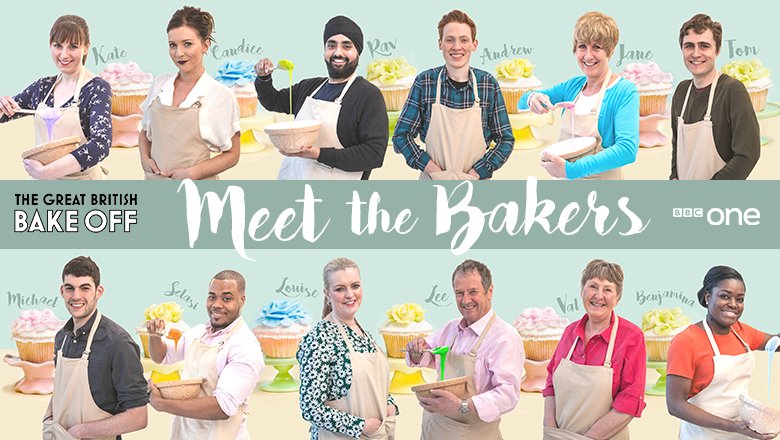 BBCOne's tweet photo. On Your Marks, Get Set, BAAAAAKE! Meet this year's batch of #GBBO contestants. Starts Wednesday 24th August. 8pm. 🍰 https://t.co/btcQzvn7Ea