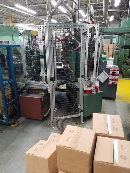 SafeAutomation's tweet photo. Designed/Installed #PerimeterGuarding around a lug nut manufacturing machine. #SafeAutomation https://t.co/JCymCKb90C