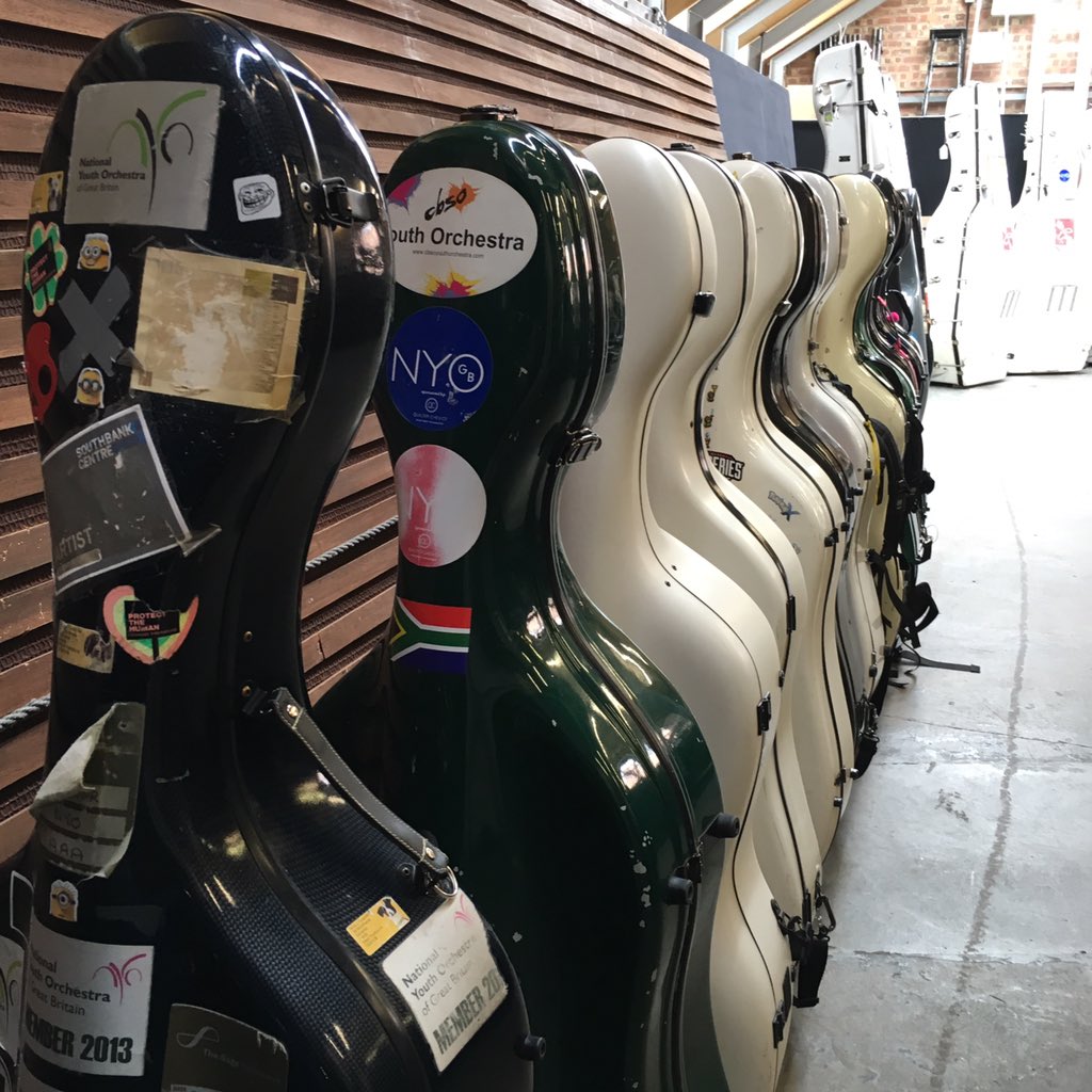 NYO_GB's tweet photo. Our impressive line of #cellos, all arrived safely to @aldeburghmusic. #firstdayontour #PlanetNYO https://t.co/ow7vLxgVLo
