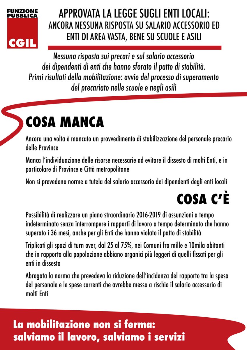 FpCgilNazionale's tweet photo. Il #DlEntiLocali è legge. Cosa manca e cosa c'è nella legge in questa scheda ⬇️ https://t.co/POIOaj1qL4