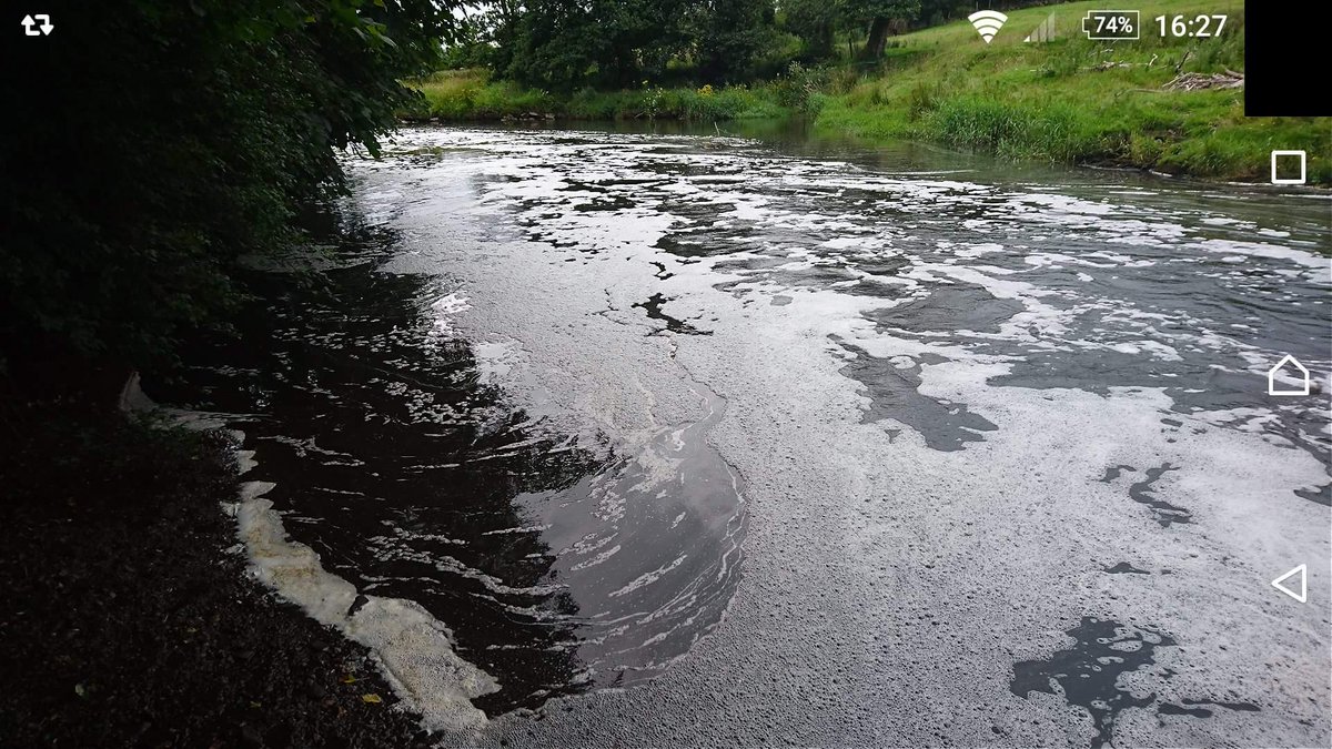 RiverFaughan's tweet photo. Not 24hrs aftr a major fish kill farmers spreading toxic lime in fields and entering @RiverFaughan #faughandisaster https://t.co/eROiz4DxoL