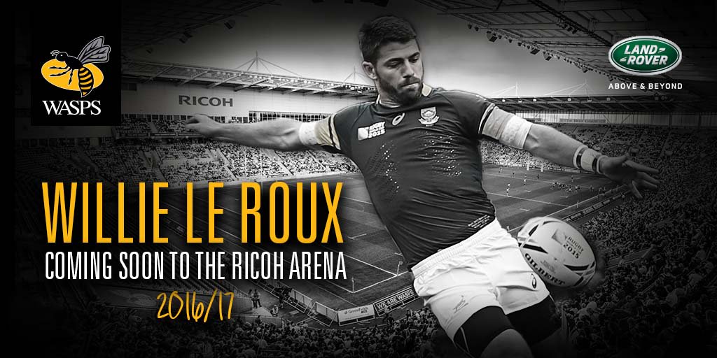 WaspsRugby's tweet photo. Delighted to announce that Springbok and former @TheSharksZA star @wjjleroux will join during the new season! https://t.co/mEFEpi0Ynf