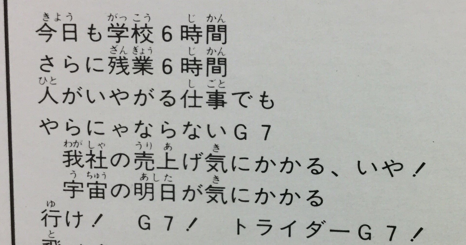 サンライズミュージック 公式 オープニングテーマ クロージングテーマ共に作詩は伊藤アキラ先生です トライダーg7 最強ロボダイオージャと続けて担当されました 社会人になってから聞くこの歌詞は非常に重みがあります 笑 働く サンライズミュージック 公式 オープニングテーマ クロージングテーマ共に作詩は伊藤アキラ先生です トライダーg7 最強ロボダイオージャと続けて担当されました 社会人になってから聞くこの歌詞は非常に重みがあります 笑 働く