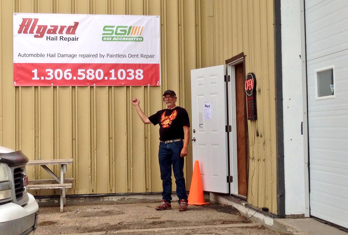 AlgardDent's tweet photo. #skstorm #hail damage If your car or truck was damaged by the recent hail storm in Moose Jaw we can fix it. Stop by. https://t.co/2F9LbjIfq3