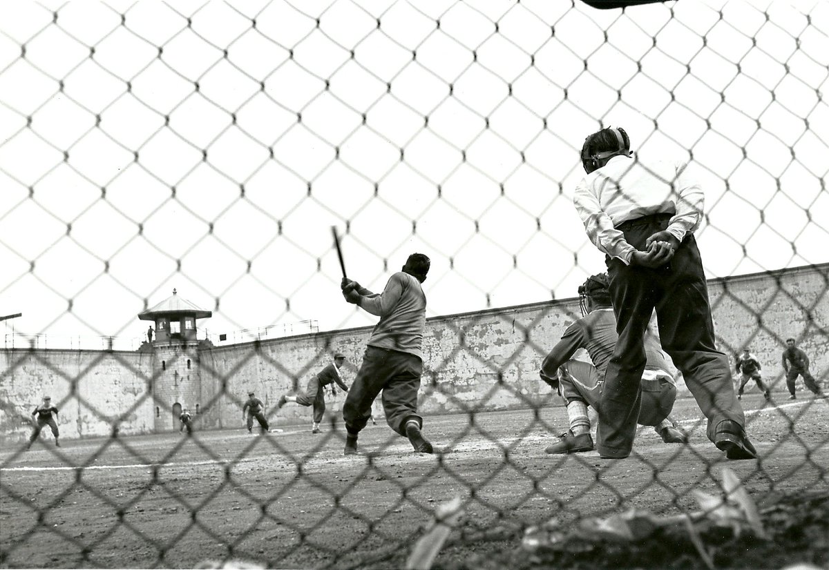 CSC_SCC_en's tweet photo. #TBT Early 1950’s inmate softball game at #KingstonPen. Top players were picked for KP Saints team #History #ygk https://t.co/0qsWyL820M