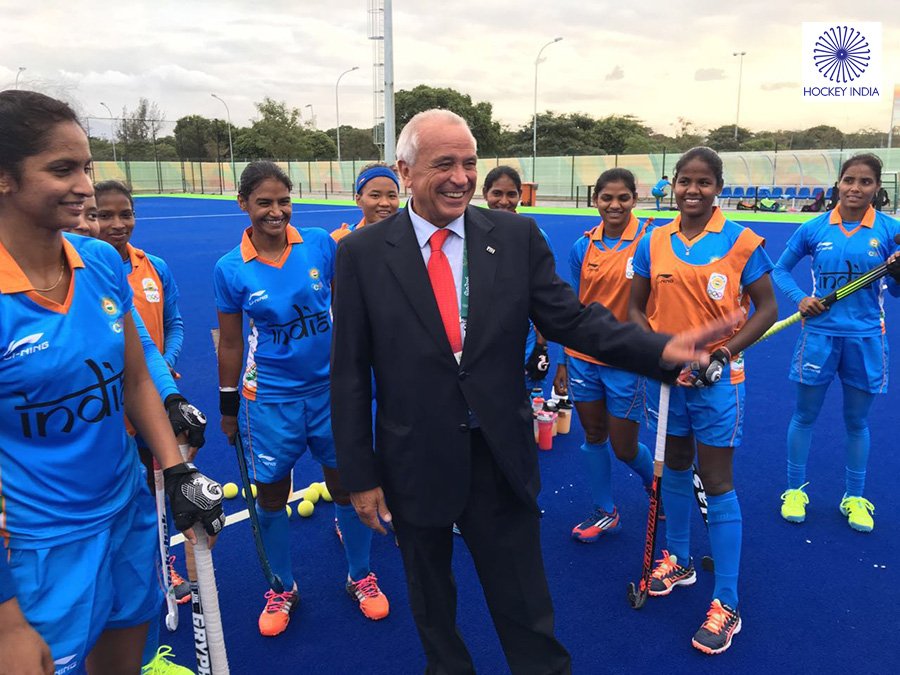 .<a href="/FIH_Hockey/">International Hockey Federation</a> President Mr. Leandro Negre visits the Indian Eves at the Olympic village on 4 Aug 2016! #Hockey