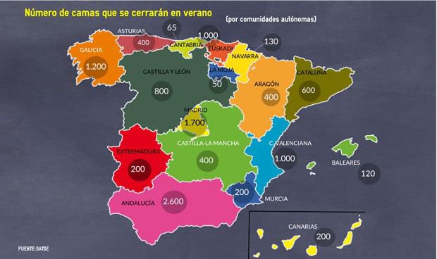 TeresaRodr_'s tweet photo. Tremendo mapa de cierre de camas en verano, dato que Susana Díaz no quiso desmentir en el Parlamento. https://t.co/NIbN0n0ZBS